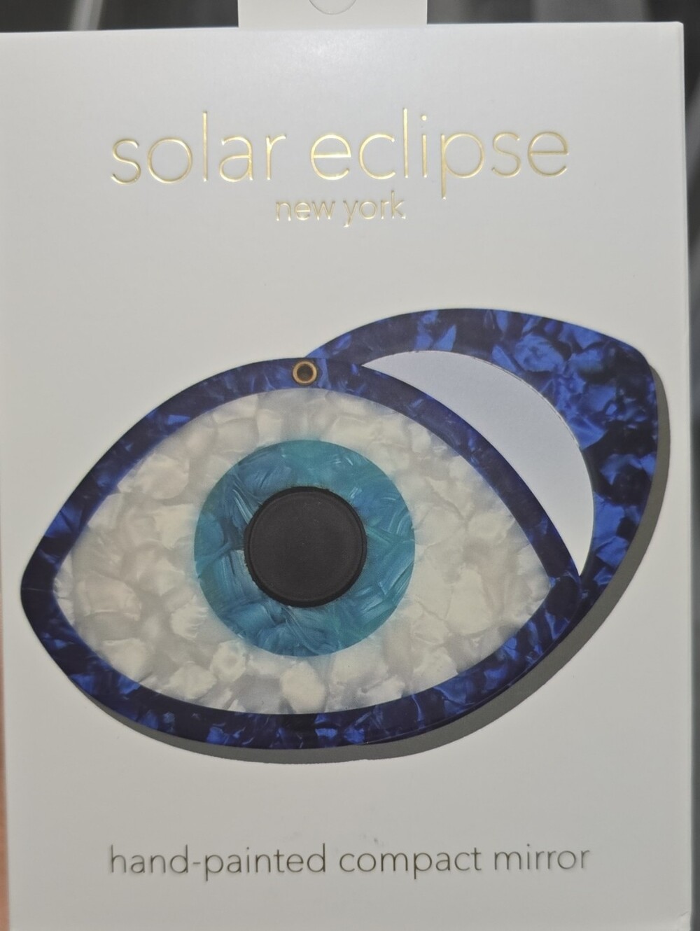 Solar Eclipse Hand-Painted Evil Eye Compact Mirror in Blue, Teal, White